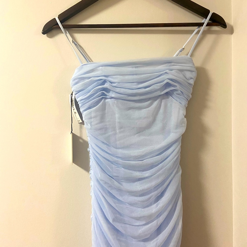 Light Blue Ruched Spaghetti-Strap Dress - Women